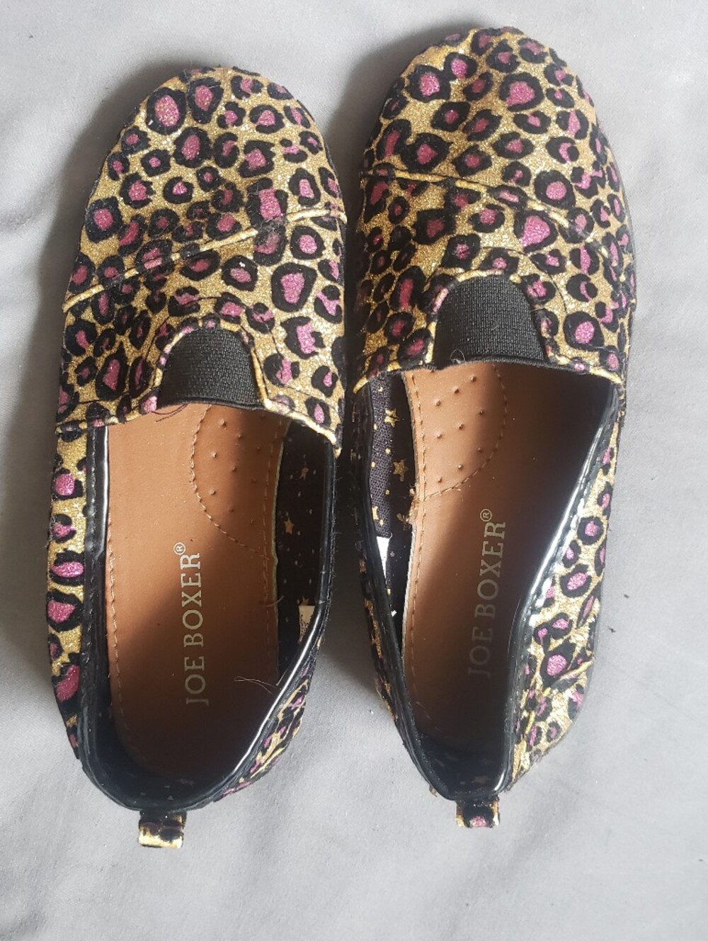 Joe Boxer Girls Size 1 Metallic Gold and Hot Pink Leopard Slip-On Flats
